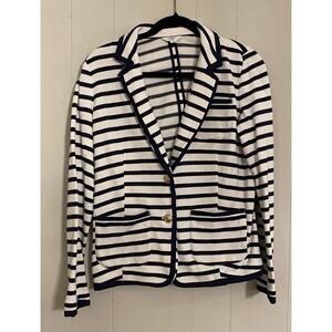 Crown & Ivy Navy White Breton Stripe Blazer Jacket Nautical Buttons‎ Pockets (S)